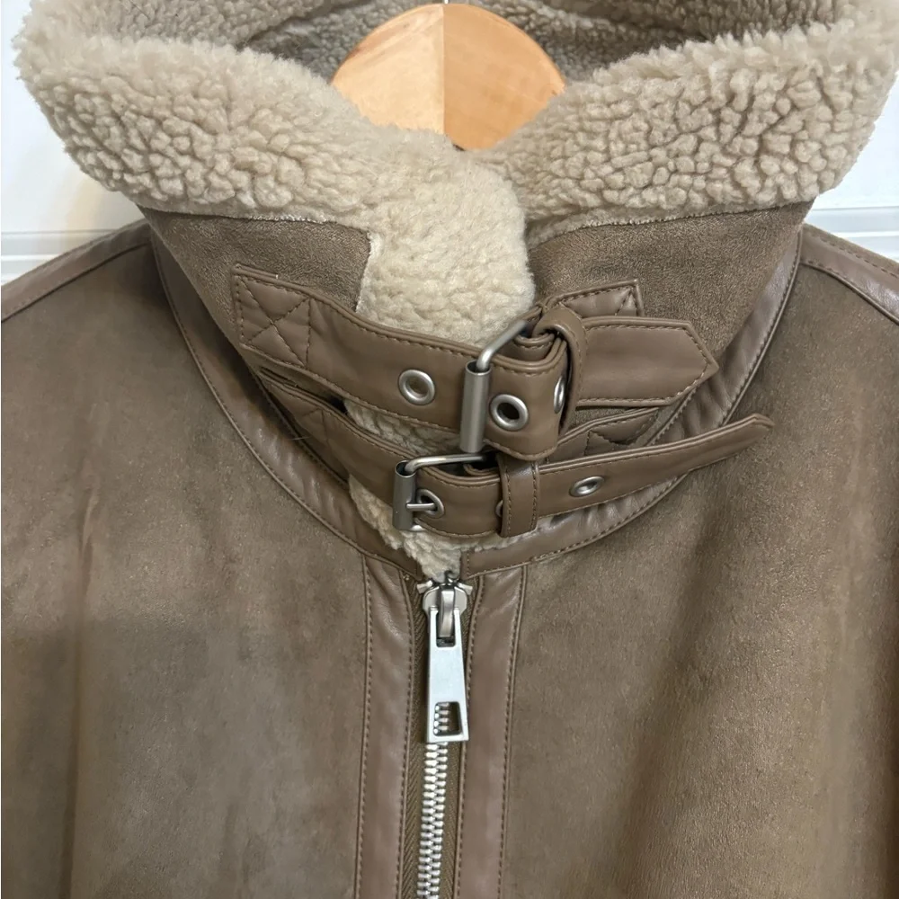 Zara Tan Shearling Collar Jacket - Picture 4 of 11